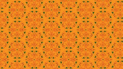 Intricate orange and green mandala pattern with star motifs