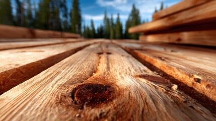 A close-up view of polished wooden planks showcases the beautiful grains and knots, perfect for carpentry projects or interior design emphasizing natural aesthetics.