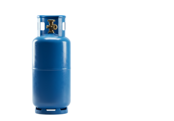 A Single Blue Propane Gas Cylinder Against a Black Background isolated on transparent background