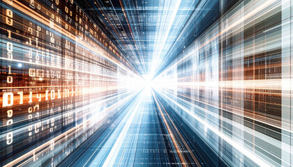 AI Data Stream Moving Through Virtual Tunnel. AI themed Background. Generated Image