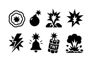 Explosion, bomb silhouette icon set. blast, danger symbols for alerts and warnings