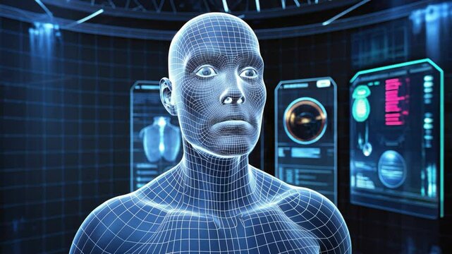 Body Man Alien Blue Medical Spin Hologram Science Monitor 