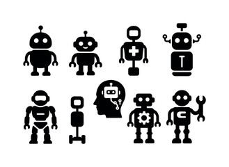 Robot solid icon set. ai, machine learning icons in a solid collection