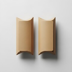 Kraft paper pillow box mockup set, blank curved packaging, sustainable small gift container, eco-friendly product pack