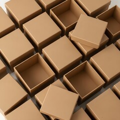 Kraft paper gift box mockup set, blank packaging square containers, sustainable product display, eco-friendly retail boxes