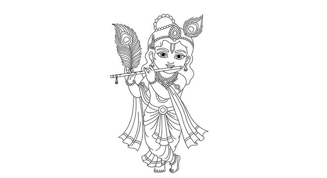 krishna playing flute black and white clip art preview