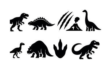 Naklejka premium Dinosaur silhouette icon set. prehistoric, fossil, jurassic, extinct, symbols collection