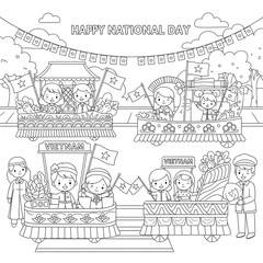Fototapeta premium Happy national day vietnam parade with children and flags isolated on transparent background