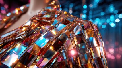 A dazzling jacket made of reflective mosaic tiles exhibits a captivating sparkle that captures light, perfect for fashion-forward individuals seeking a statement piece.