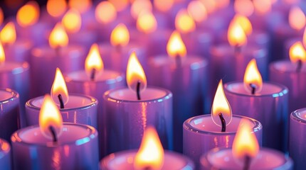 Illuminating Ceremony: A collection of glowing candles, each radiating a warm, inviting light, create a tranquil and reverent atmosphere, perfect for moments of reflection and remembrance.