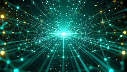 Fototapeta premium Abstract Neural Web with Data Pulses and Copy Space. AI themed Background. Generated Image