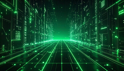 Fototapeta premium Abstract Neural Web with Data Pulses and Copy Space. AI themed Background. Generated Image