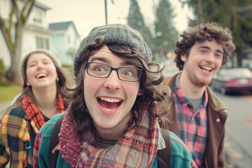 Group of friends having fun in the city. Concept of friendship and happiness.