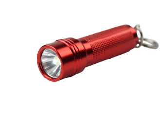 Compact Red Keychain Flashlight isolated on transparent background
