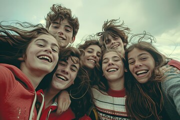 Group of friends having fun on the beach. Outdoor lifestyle portrait.