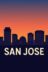 Fototapeta premium Dusk Views of San Jose Skyline and Mountains
