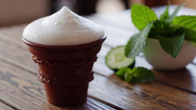 Traditional ayran yogurt drink served in a glass