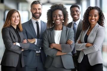 Portrait of a group of smiling business people standing in a row