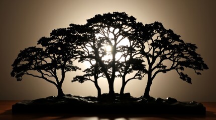 Silhouette of Tree and Light: Sunlight streams through the canopy of majestic trees, casting a striking silhouette. This image captures the quiet elegance of nature. 