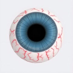 High-detail 3D render of a realistic human eyeball featuring a blue iris, dark pupil, and red veins, isolated on a white background, perfect for medical, anatomical, or horror design use