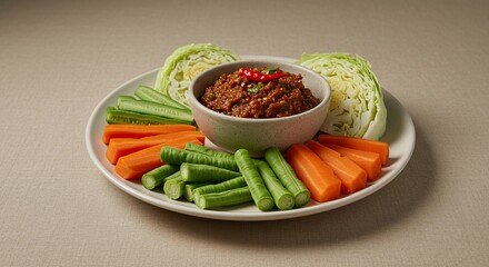Nam Prik Thai Dipping Sauce with Steamed Veggies – Clean Natural Light Image