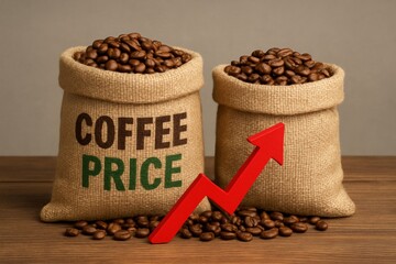 Rising coffee prices still life with arrow