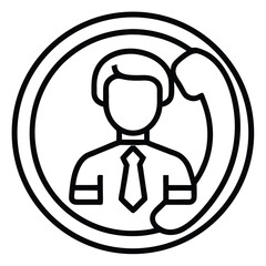 Simple black and white line art icon representing phone contact and support services