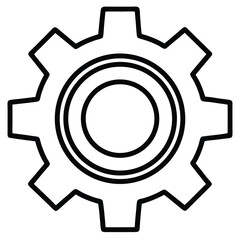 Clean line art gear icon representing a process or machinery in black and white