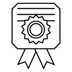 Black and white line art icon representing a quality certificate or award