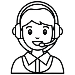 Obraz premium Simple line art icon of a support agent wearing a headset