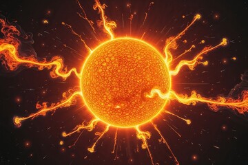 Fiery celestial sun with solar flares