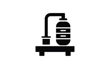 Simple black and white outline icon of a beer glass filled with dark beer and foam