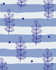 Leafy Pattern with Wavy Stripes Background