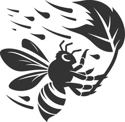 Fototapeta premium Small insect bee sitting silhouette vector illustration black