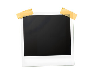 Vintage photo frame with yellow tape on white background, perfect for memories, scrapbooks, or retro designs. Generative AI