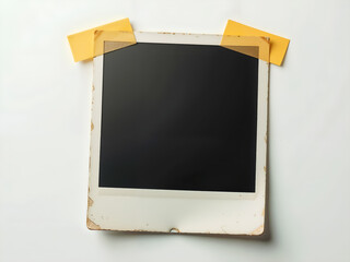 Vintage photo frame with yellow tape on white background, perfect for memories, scrapbooks, or retro designs. Generative AI