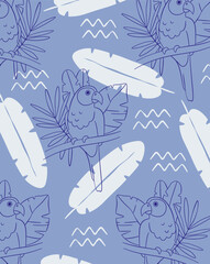 Parrot Pattern with Tropical Leaves Background