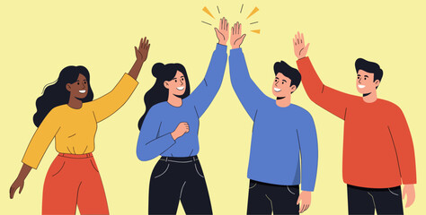 Diverse group of people doing high five