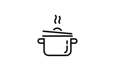 Simple line art icon of a steaming cooking pot with a lid slightly ajar
