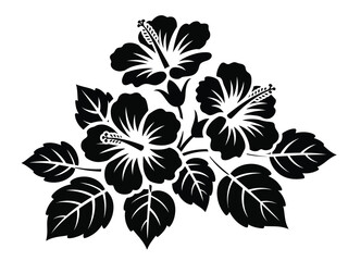 Obraz premium Black Hibiscus Flowers and Leaves Illustration on White Background