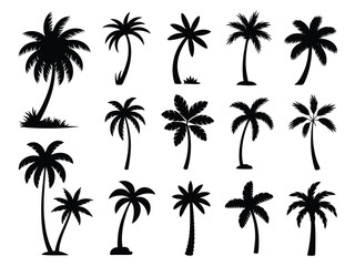 Fototapeta premium Black Palm Tree Silhouettes on White Background palm trees