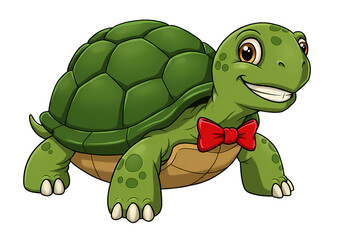 Fototapeta premium A Dapper Turtle Illustration of a Smiling Turtle Wearing a Bow Tie isolated on transparent background
