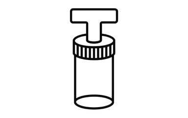 Simple line drawing of a plunger or syringe with a t shaped handle