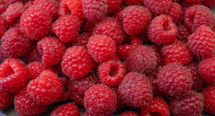 Fresh Organic Raspberries Close-Up. Natural Red Berries Background.