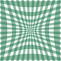 Green distorted grid. Abstract warped lines. Dynamic linear pattern. Vector optical illusion.