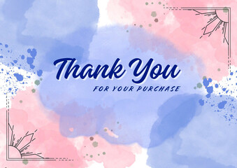 Pink and Blue Aesthetic Watercolor Thank You Card