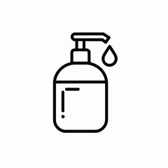 Simple line art icon of a liquid soap dispenser with a drop falling