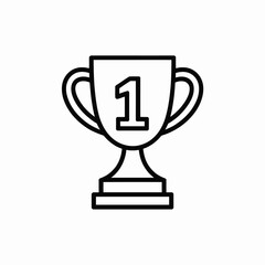 Simple black line art icon of a trophy cup with the number one inside