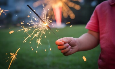 Child Sparkler Joy Celebrating Independence Day Holiday Festive Fun