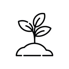 Simple black line drawing of a young plant growing from the earth